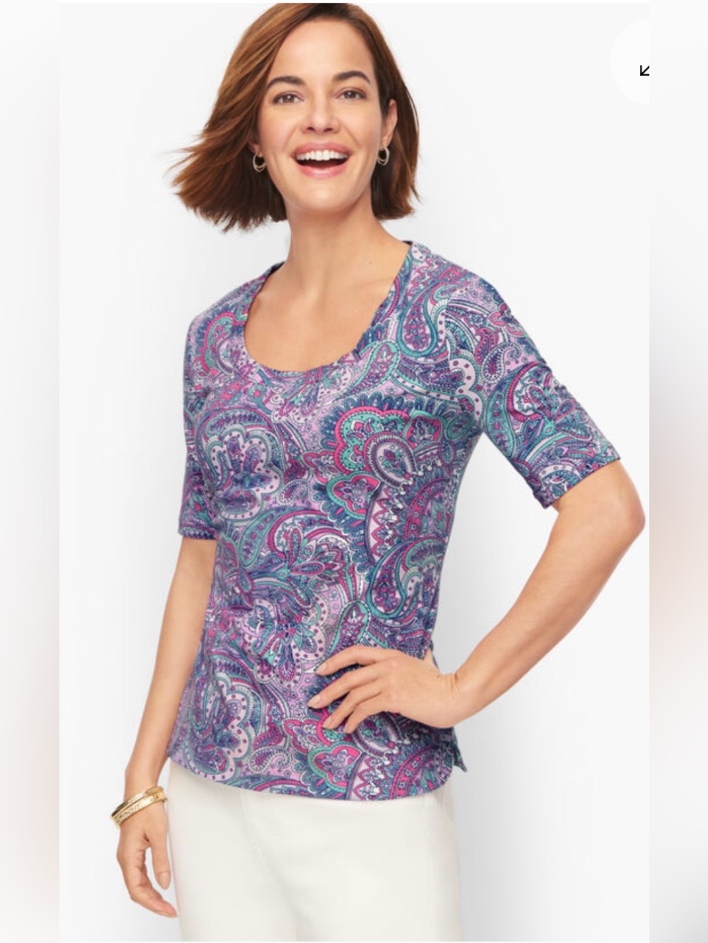 Talbots Scoop Neck Tee in "Polished Paisley" pattern size MP